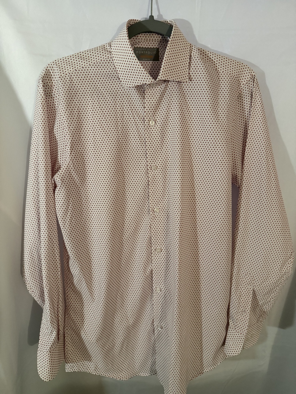 Perry Ellis Portfolio Men's Long Sleeve Dress Shirt White Red Size 14.5 32/33